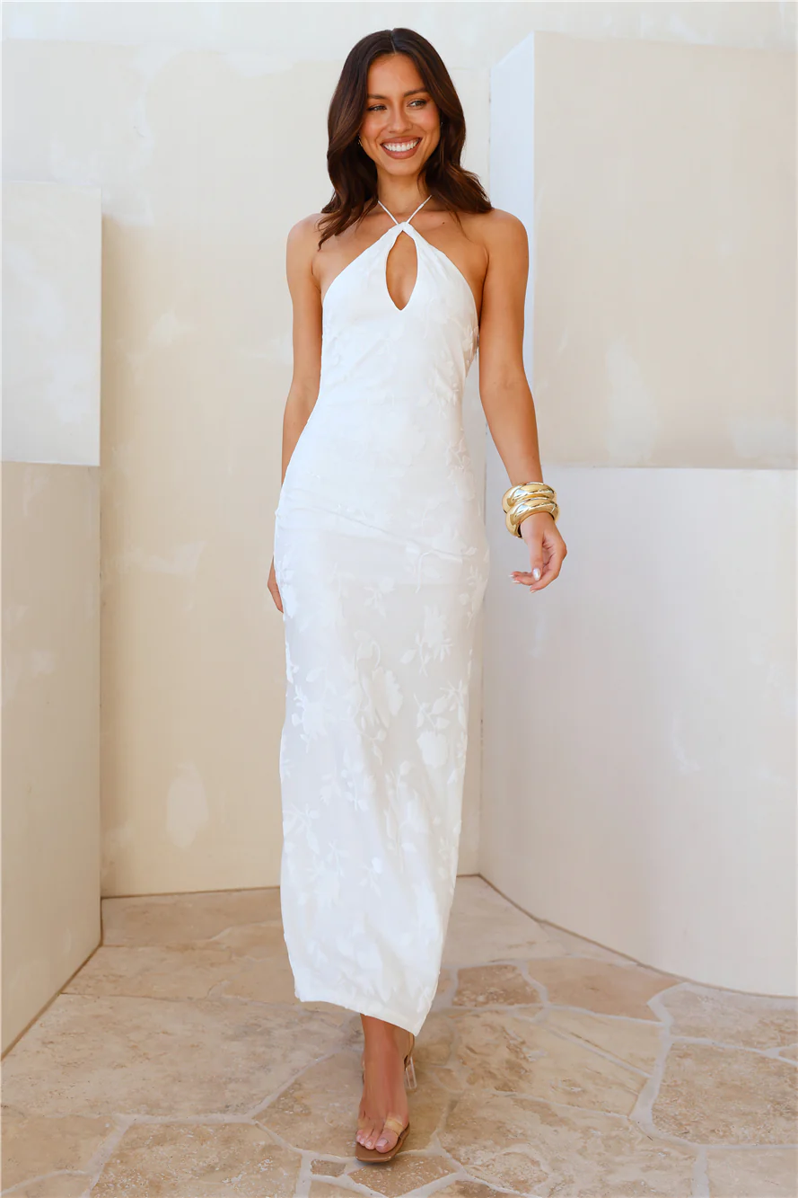 Admired From All Angles Halter Maxi Dress White