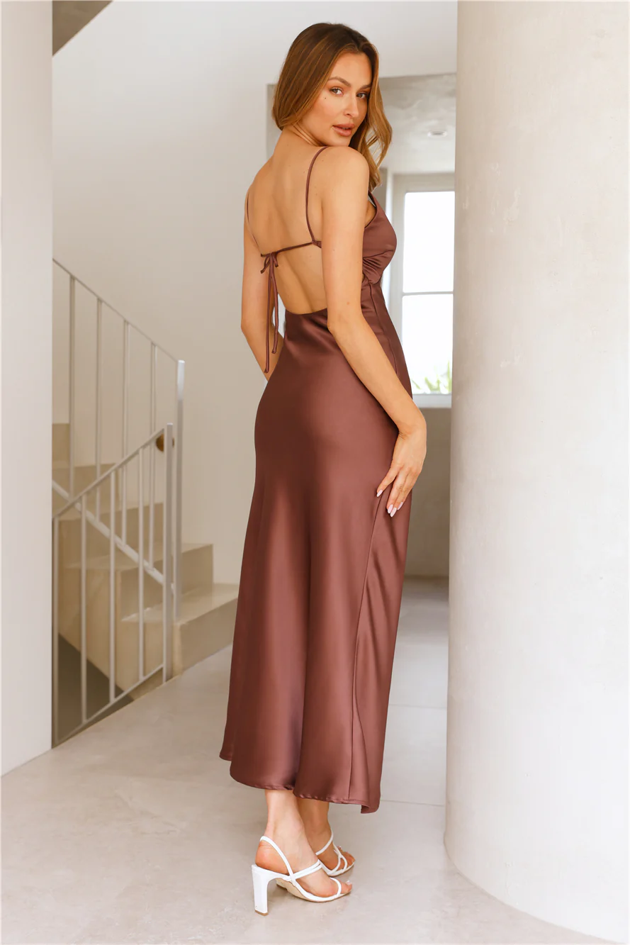 Chic 'Fit Slip Satin Maxi Dress Brown