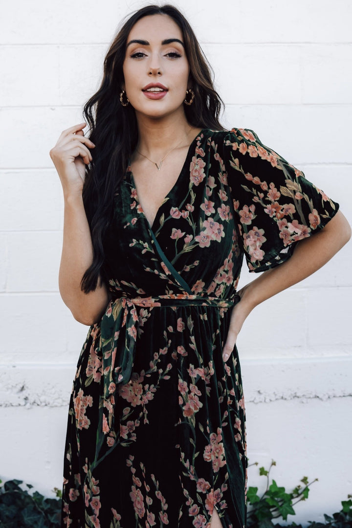 Uma Velvet Maxi Dress | Green Floral