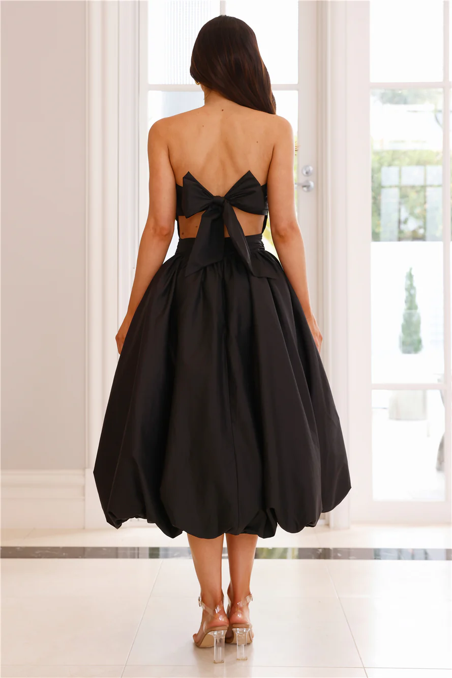 Upon A Cloud Strapless Bubble Midi Dress Black