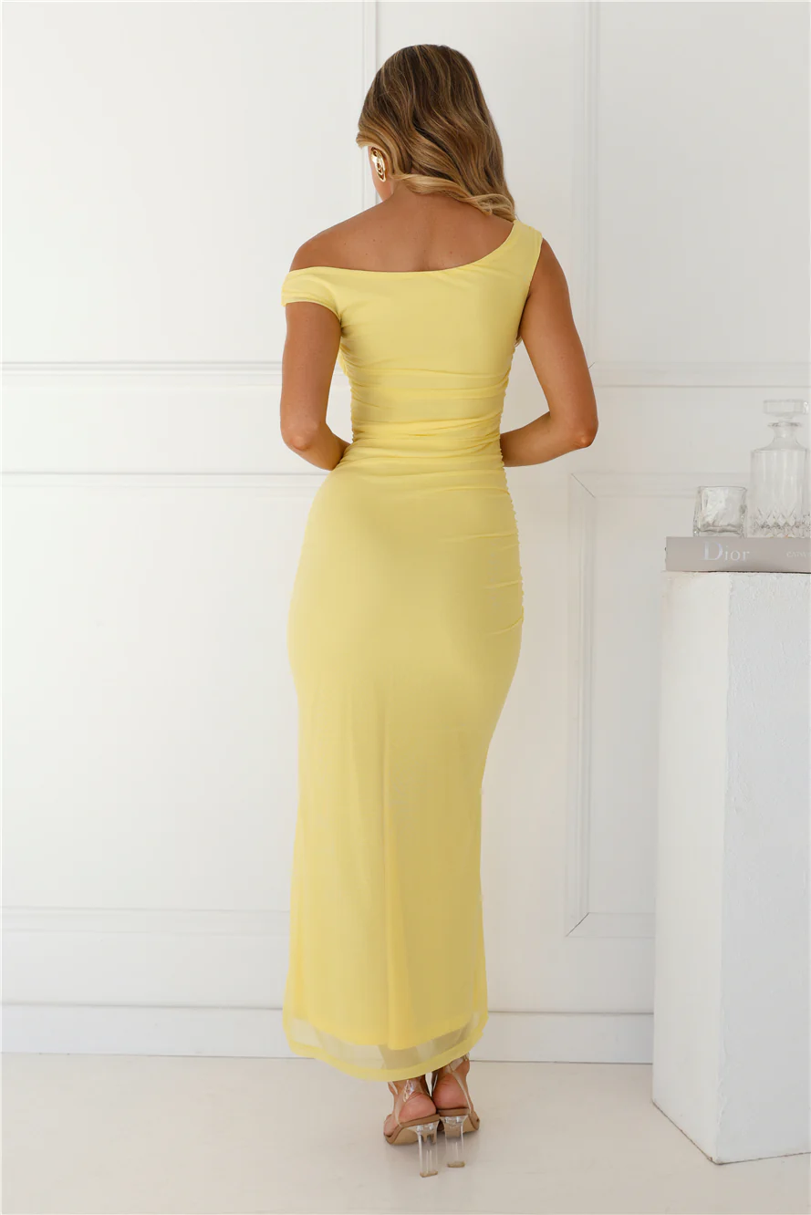 Perfect Vibe Off Shoulder Mesh Maxi Dress Yellow