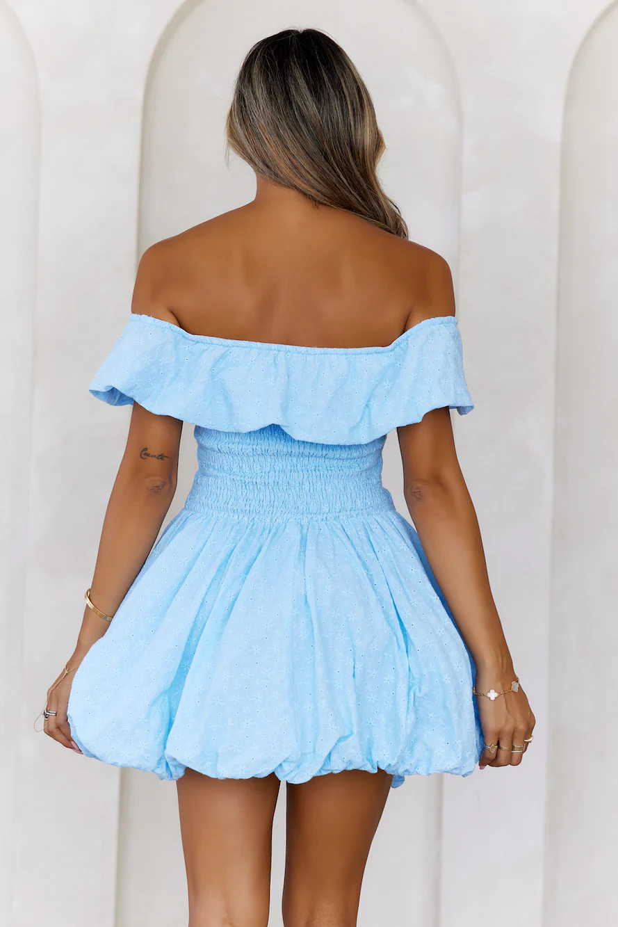 Island Light Off Shoulder Bubble Mini Dress Blue
