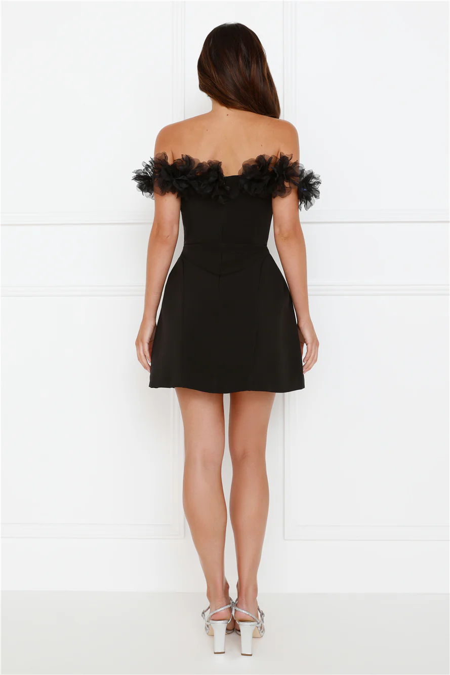 Twilight Tiaras Off Shoulder Mini Dress Black