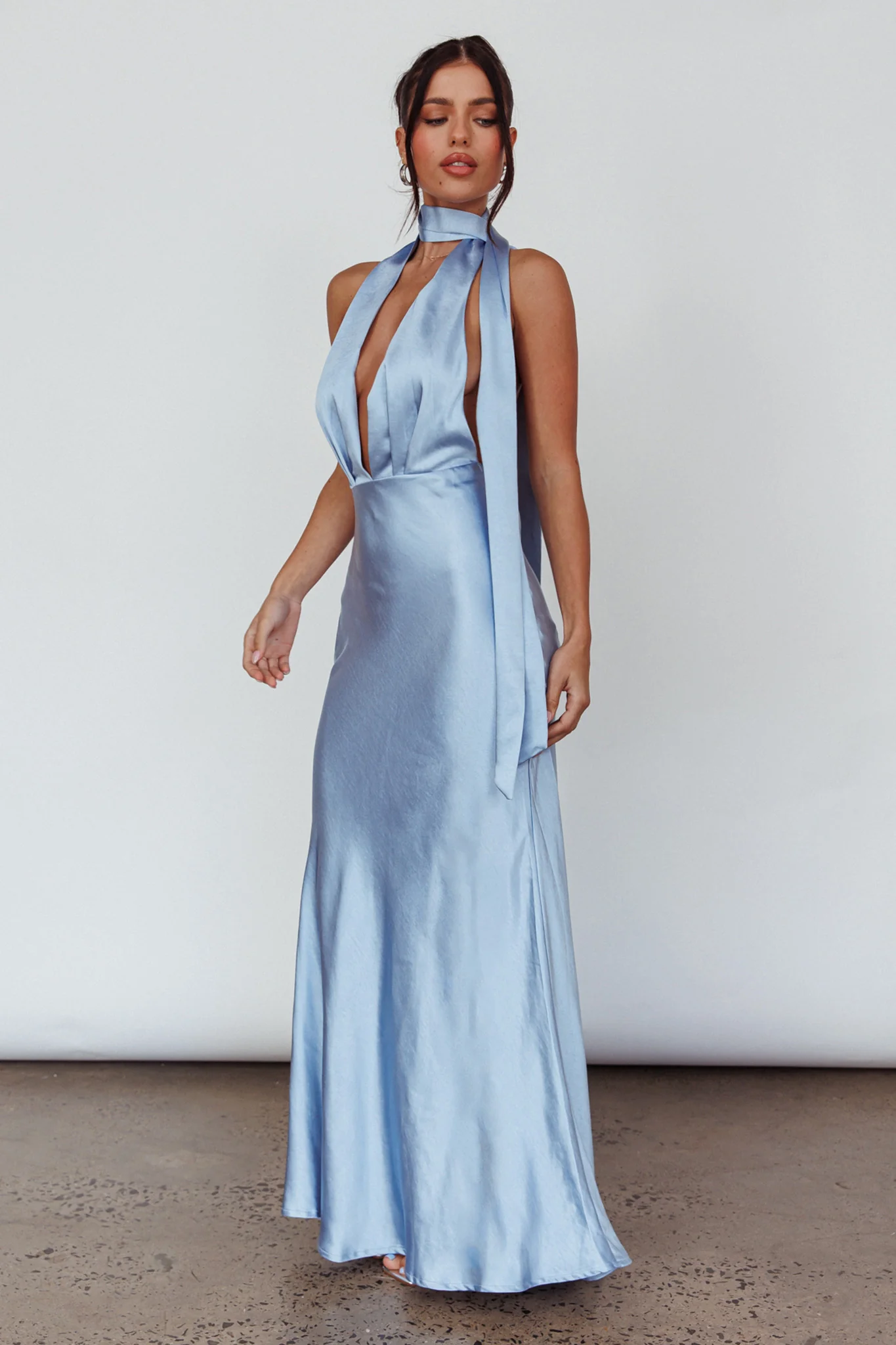 Italia Azure Halterneck Maxi Dress Blue