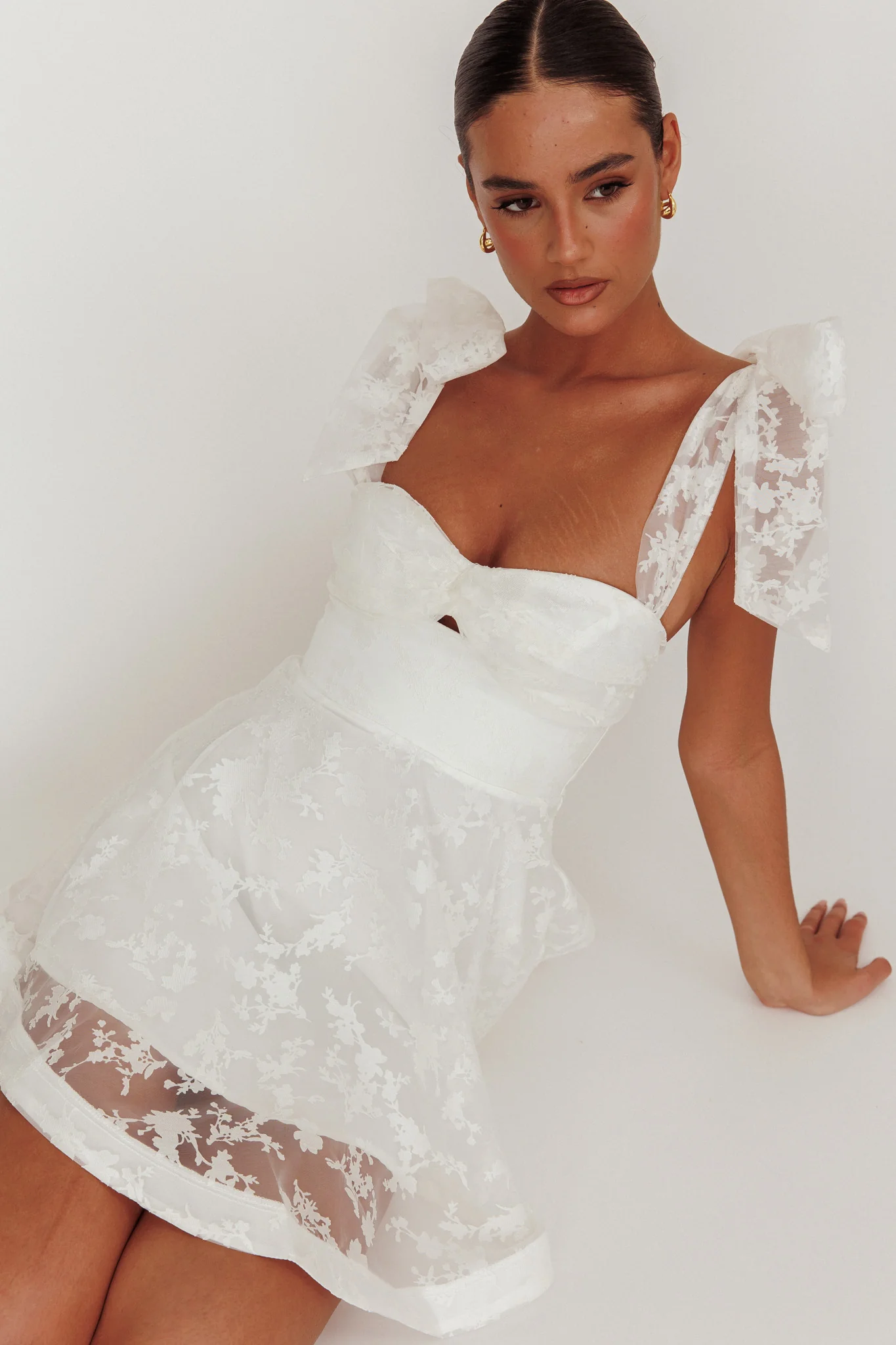 Oliana Tied Shoulders Keyhole Mini Dress White