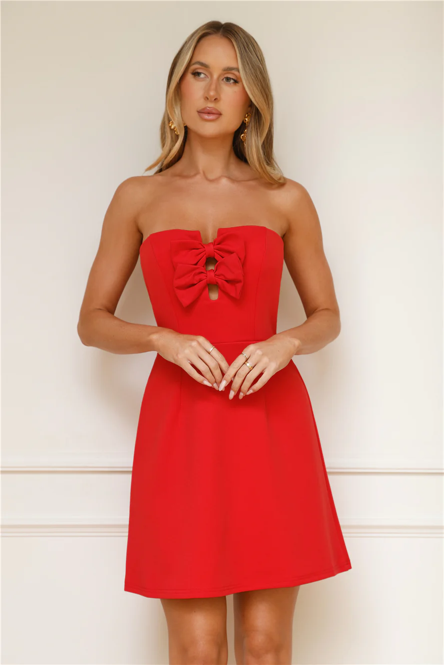 Coquette Aesthetic Strapless Mini Dress Red