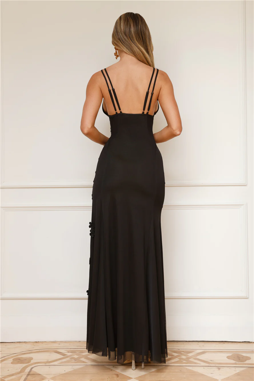 Sprinkle Daisies Mesh Maxi Dress Black