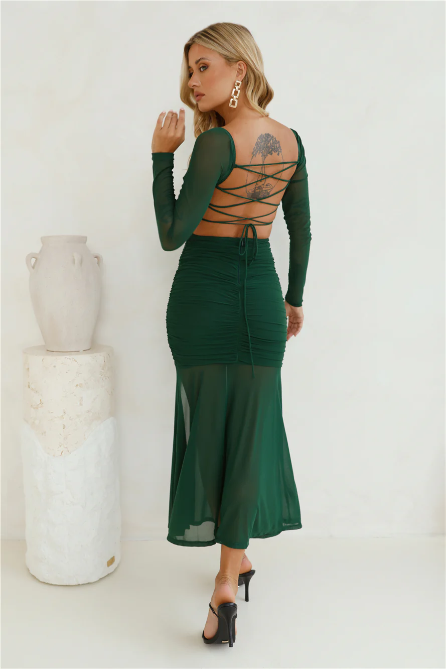 Grand Gesture Long Sleeve Mesh Maxi Dress Green
