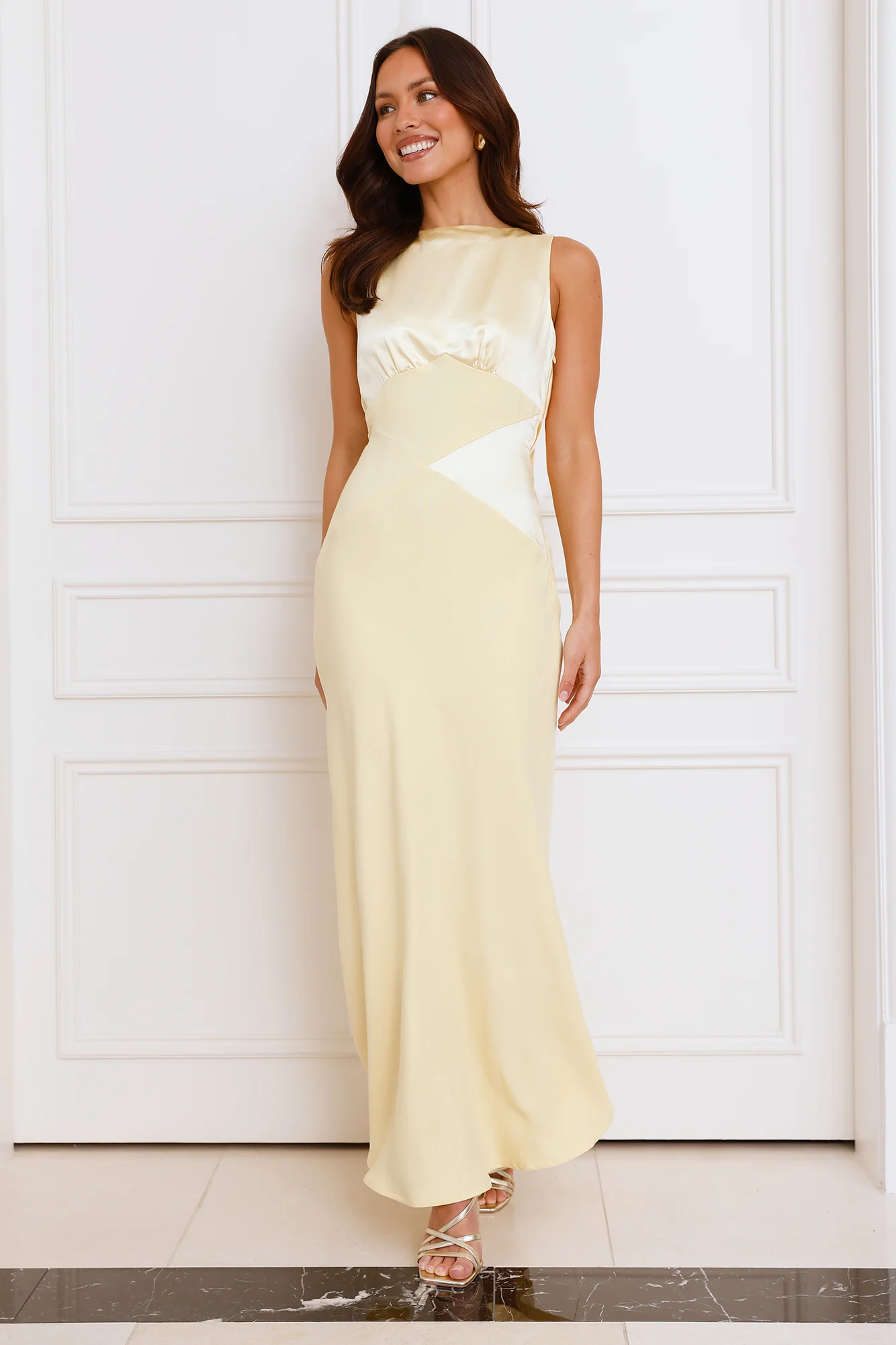 Refined Seascape Satin Maxi Dress Yellow