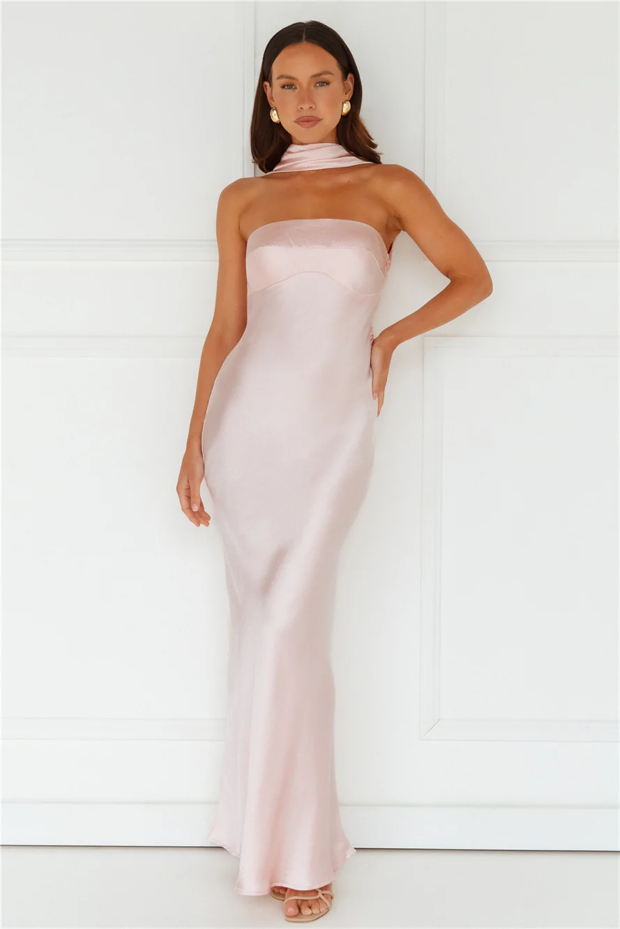 Precious Pearl Satin Maxi Dress Pink