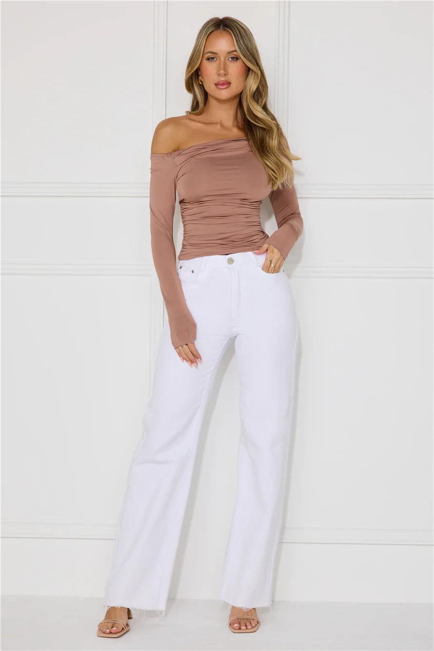 Slinky Feelings Off Shoulder Long Sleeve Top Mocha