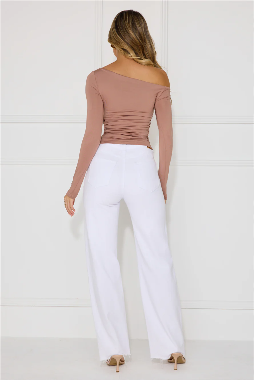 Slinky Feelings Off Shoulder Long Sleeve Top Mocha