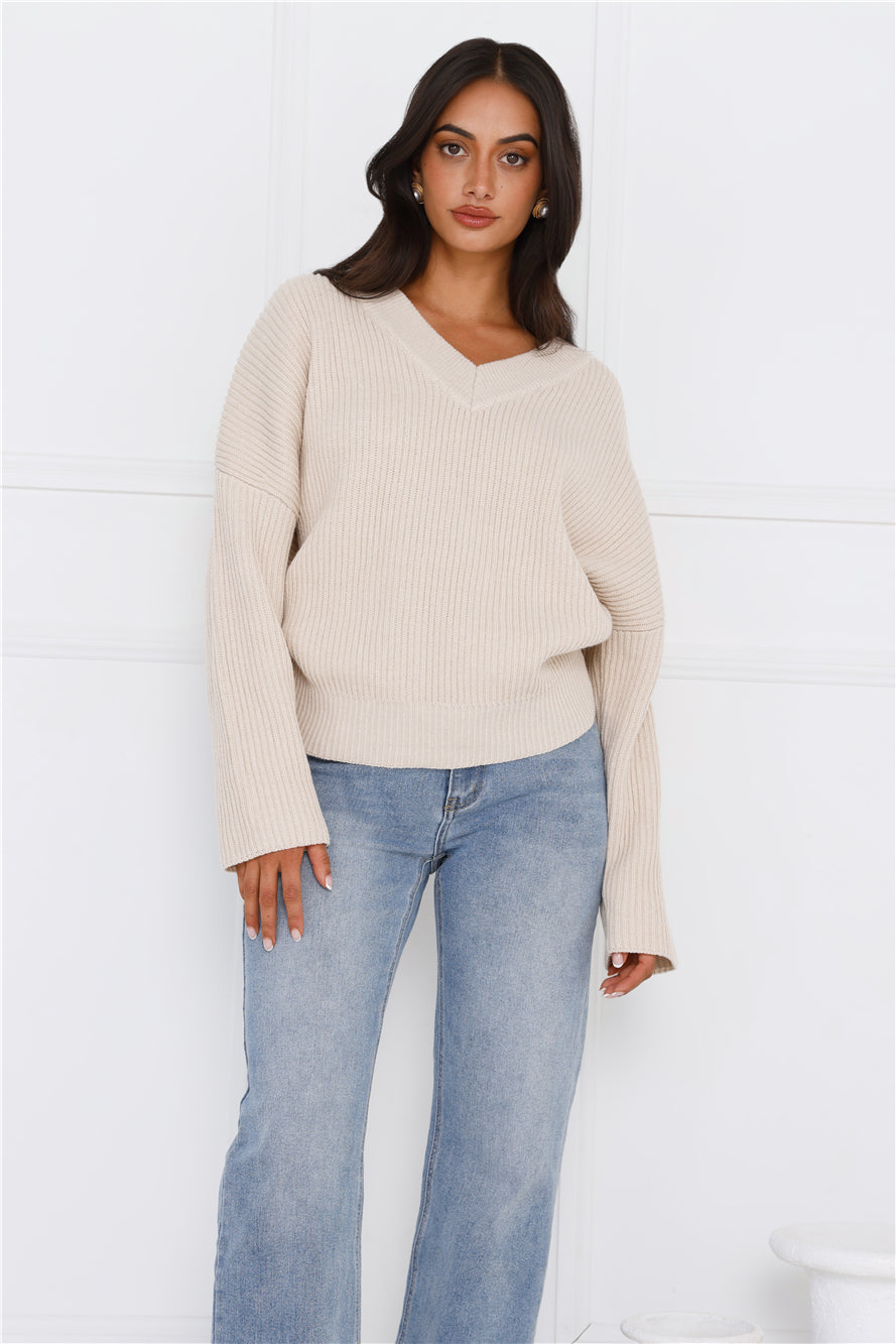 Cottage Core Knit Sweater Beige