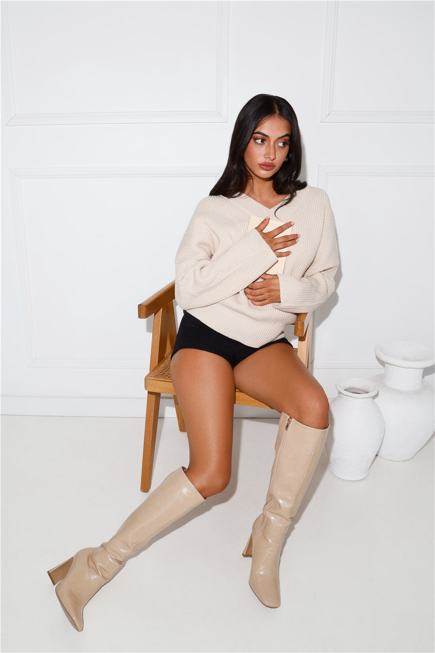 Cottage Core Knit Sweater Beige