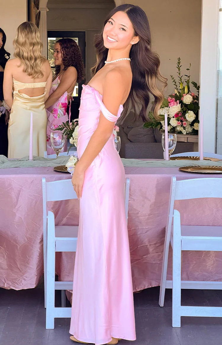 Ella Light Pink Off Shoulder Formal Maxi Dress