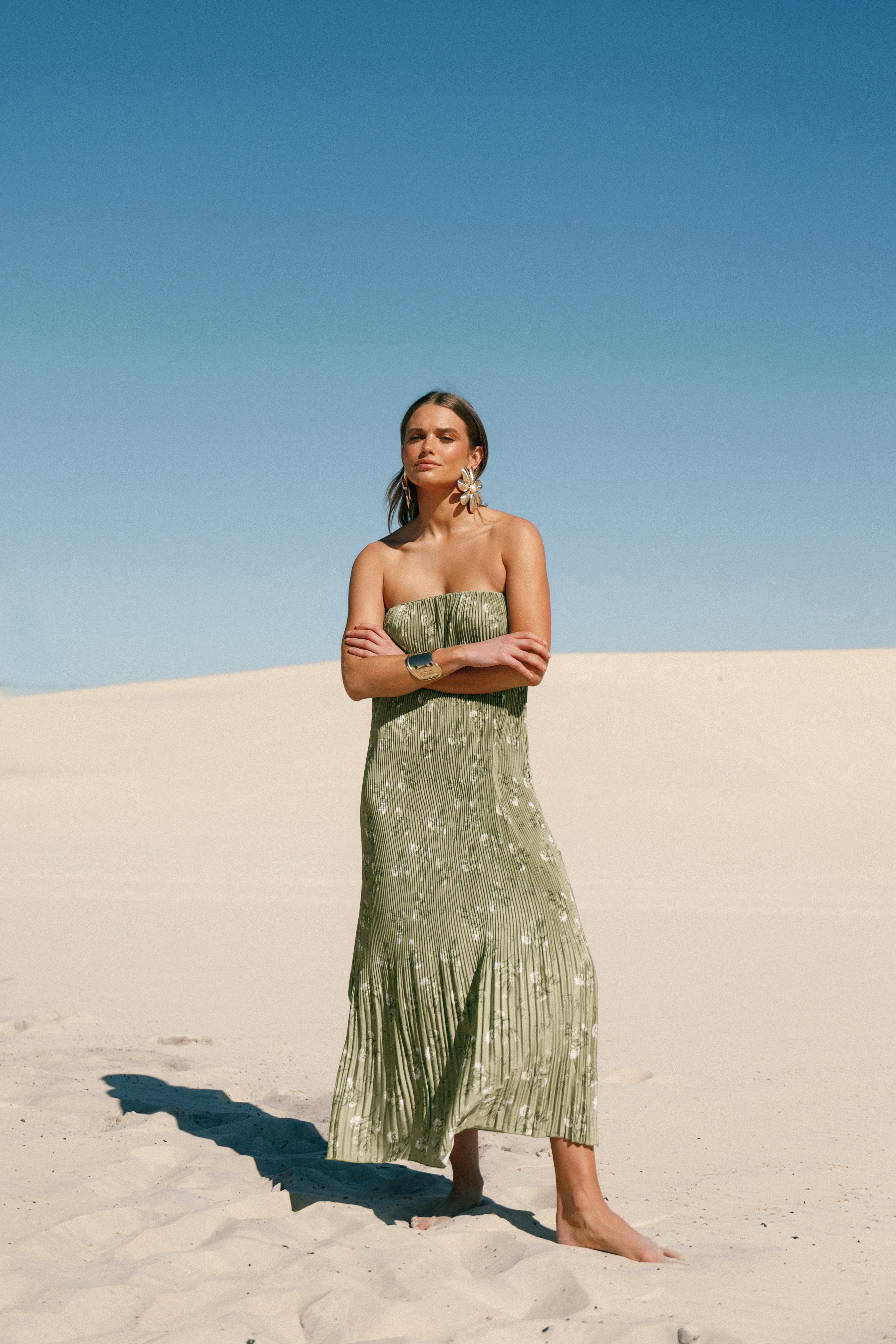 Sylvie Strapless Midi Dress - Sage Botanical