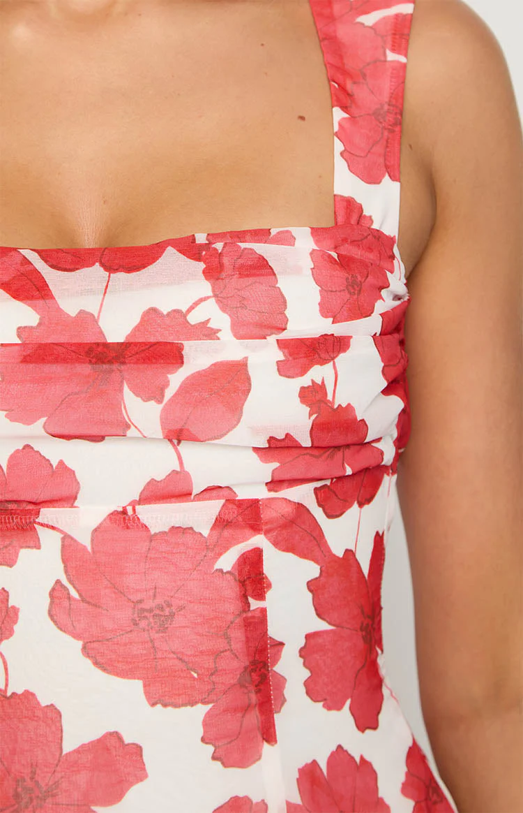 Ava Red Anemone Floral Print Mini Dress