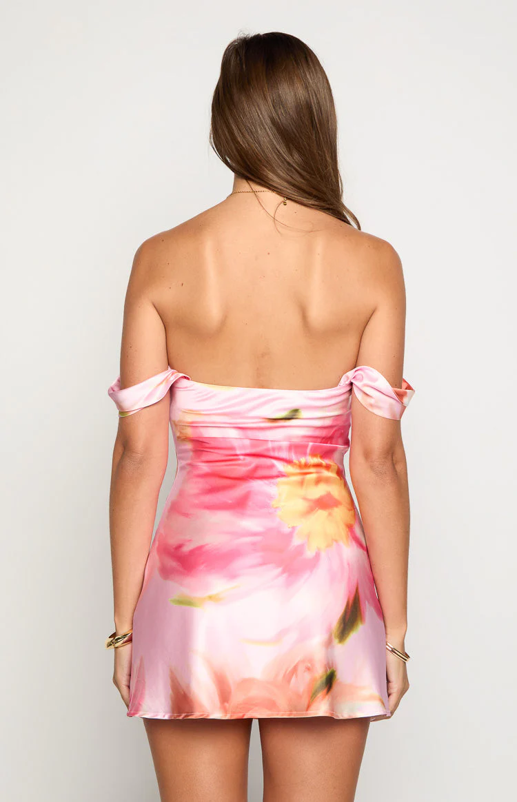 Zoella Pink Floral Off The Shoulder Mini Dress