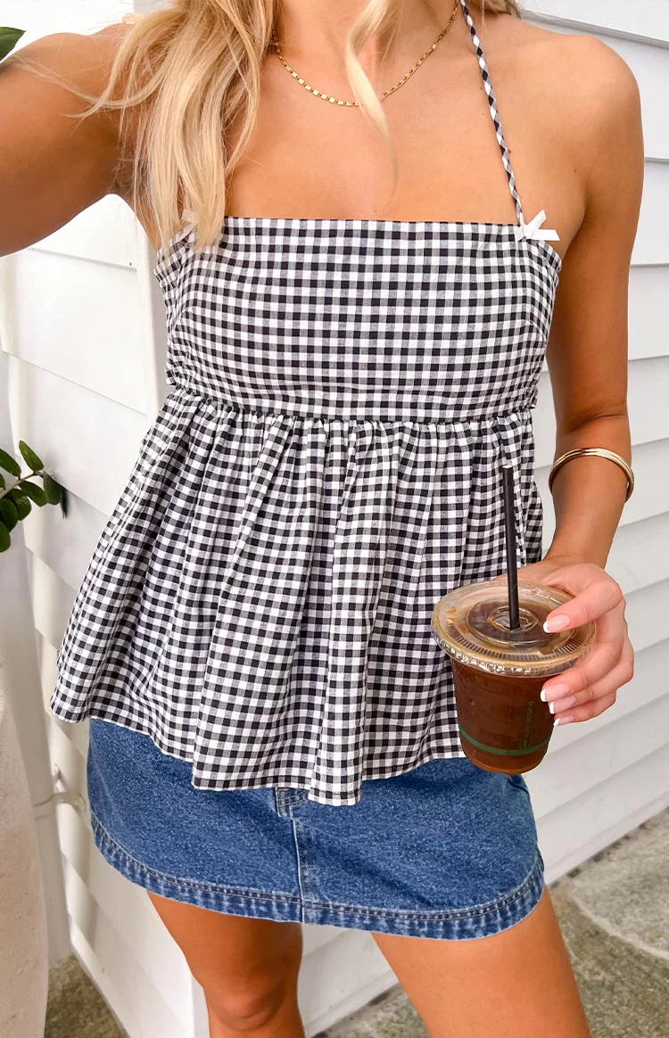 Aspen Black Gingham Halter Top
