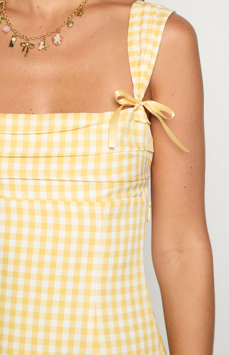 Layla Yellow Gingham Tie Back Mini Dress