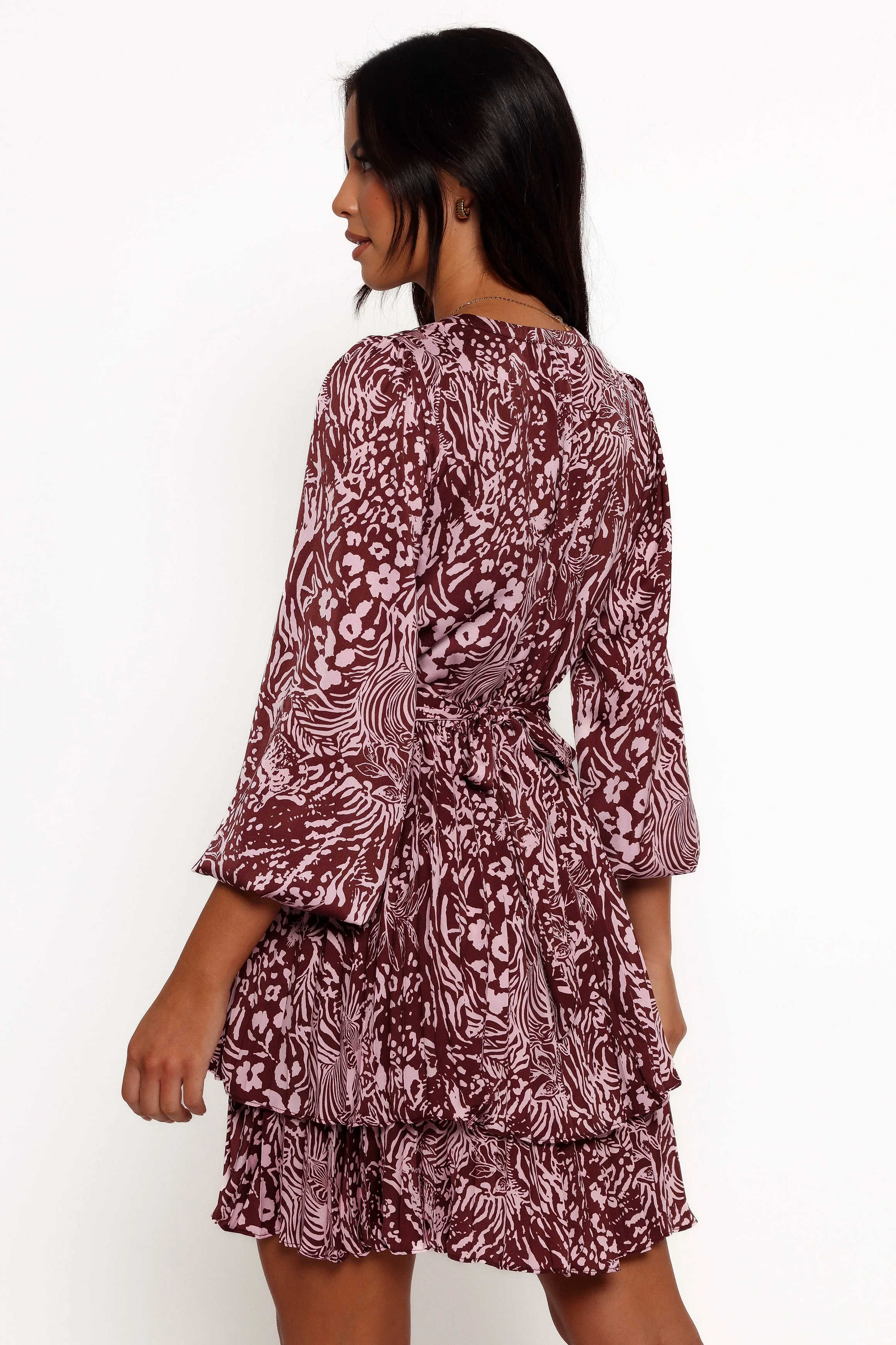 Wrenley Long Sleeve Mini Dress - Chocolate/Pink