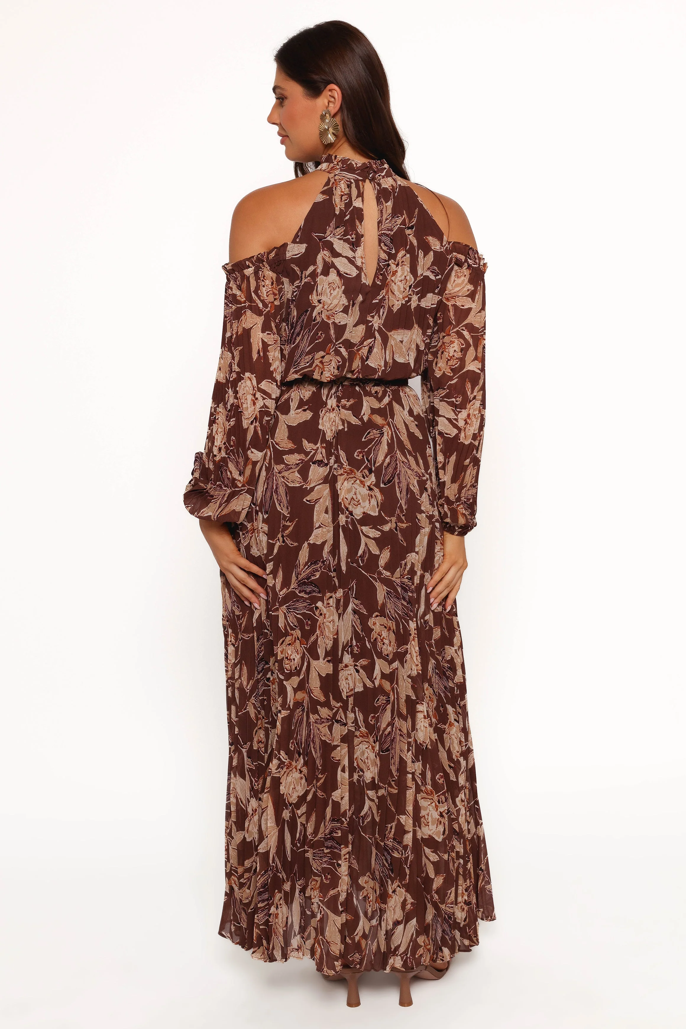Hilary Pleated Maxi Dress - Brown Floral