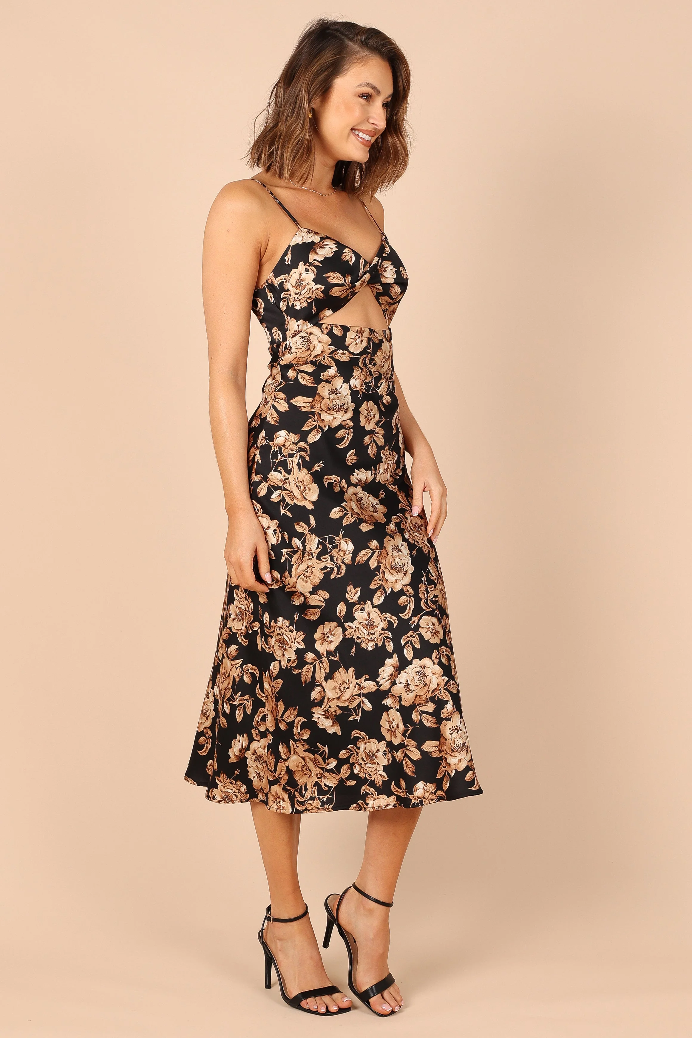 Saga Cut Out Midi Dress - Black Floral