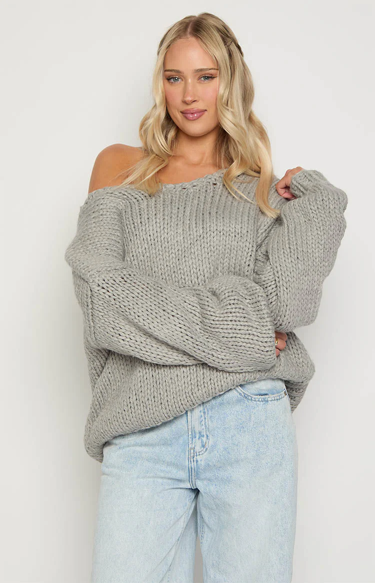 Delvey Grey Chunky Knit Sweater