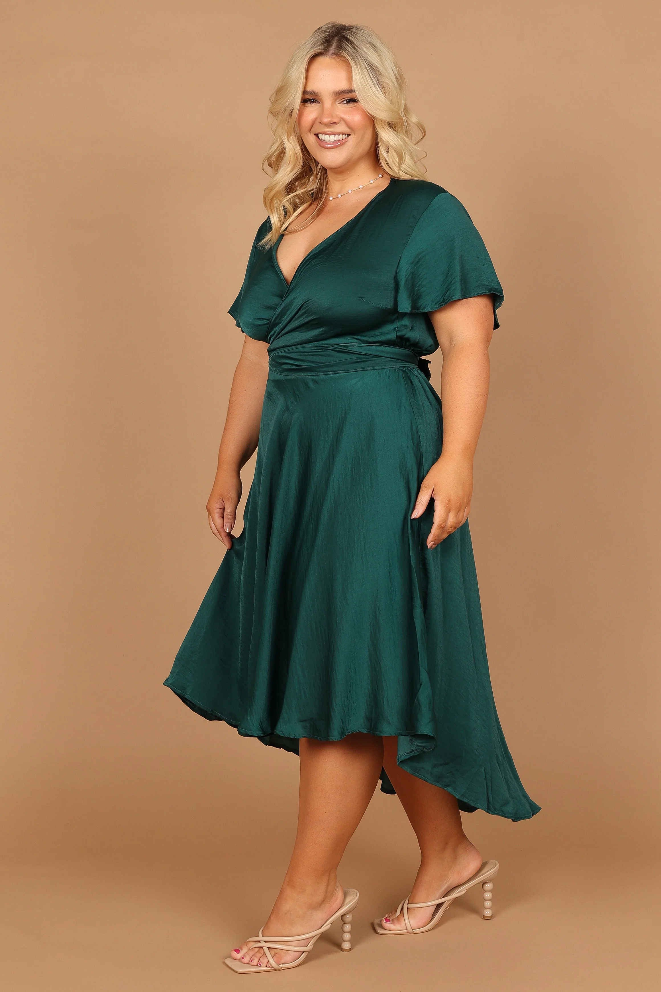 Amanda Hi Lo Tie Front Dress - Emerald
