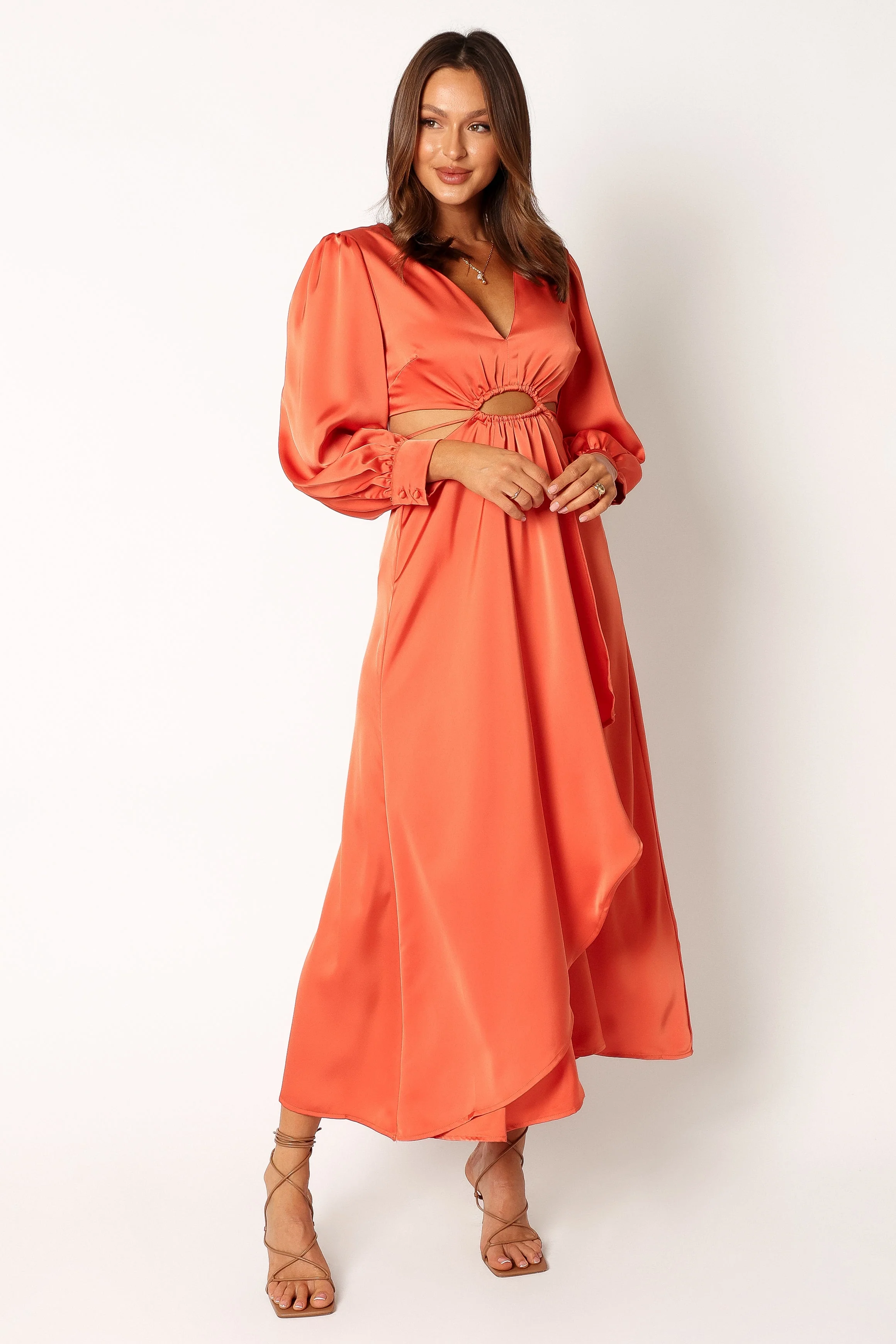 Peyton Long Sleeve Midi Dress - Orange