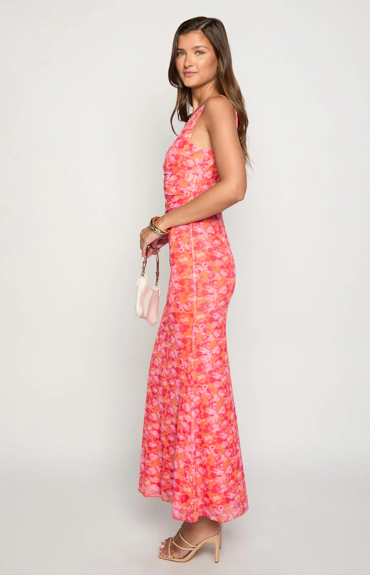 Beck Orange Floral Print Maxi Dress