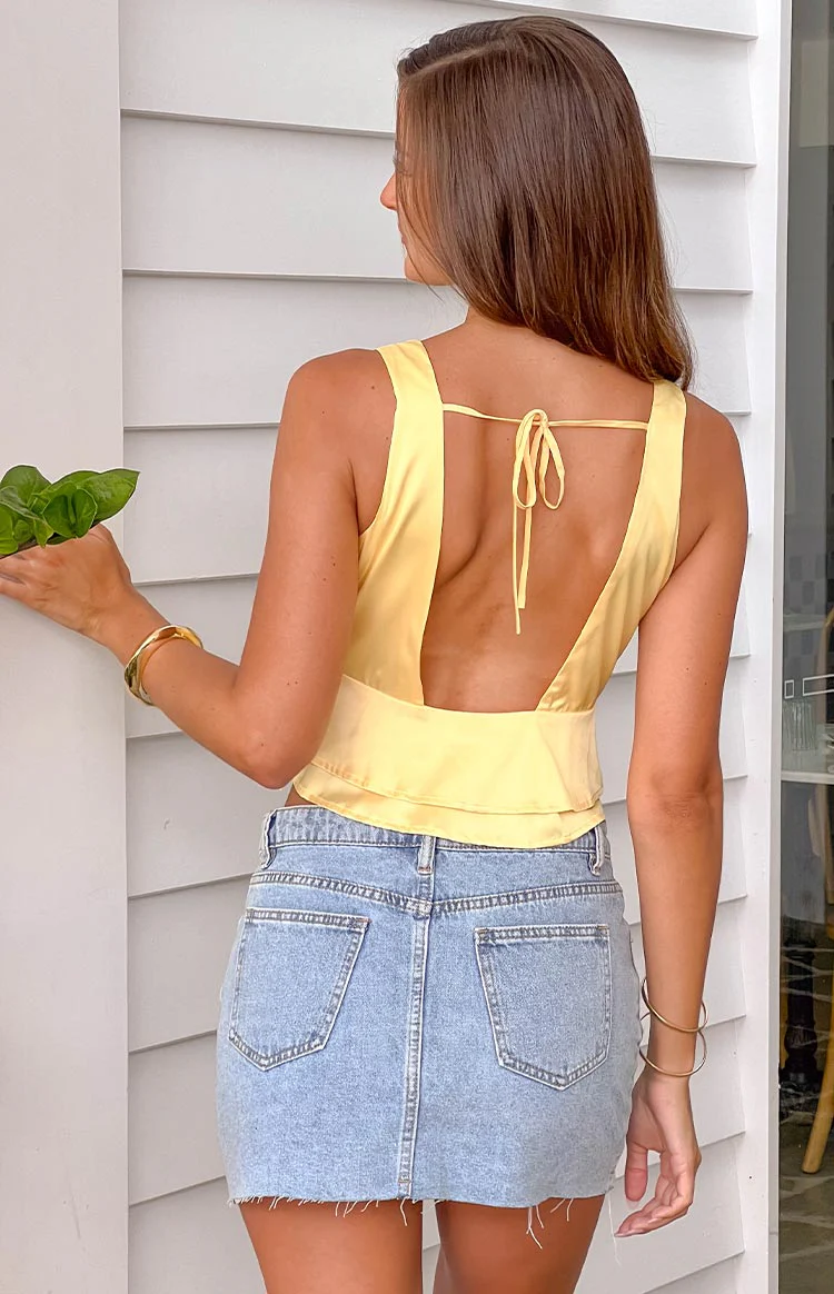 Ivory Petal Yellow Satin Top