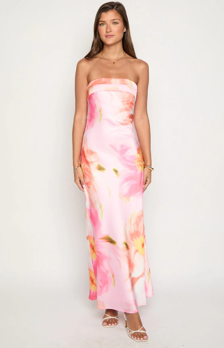 Maiah Pink Floral Print Maxi Dress