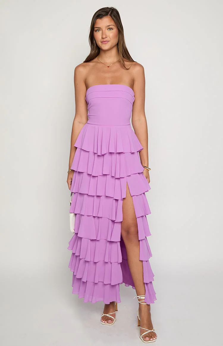 Kim Magenta Strapless Ruffle Maxi Dress