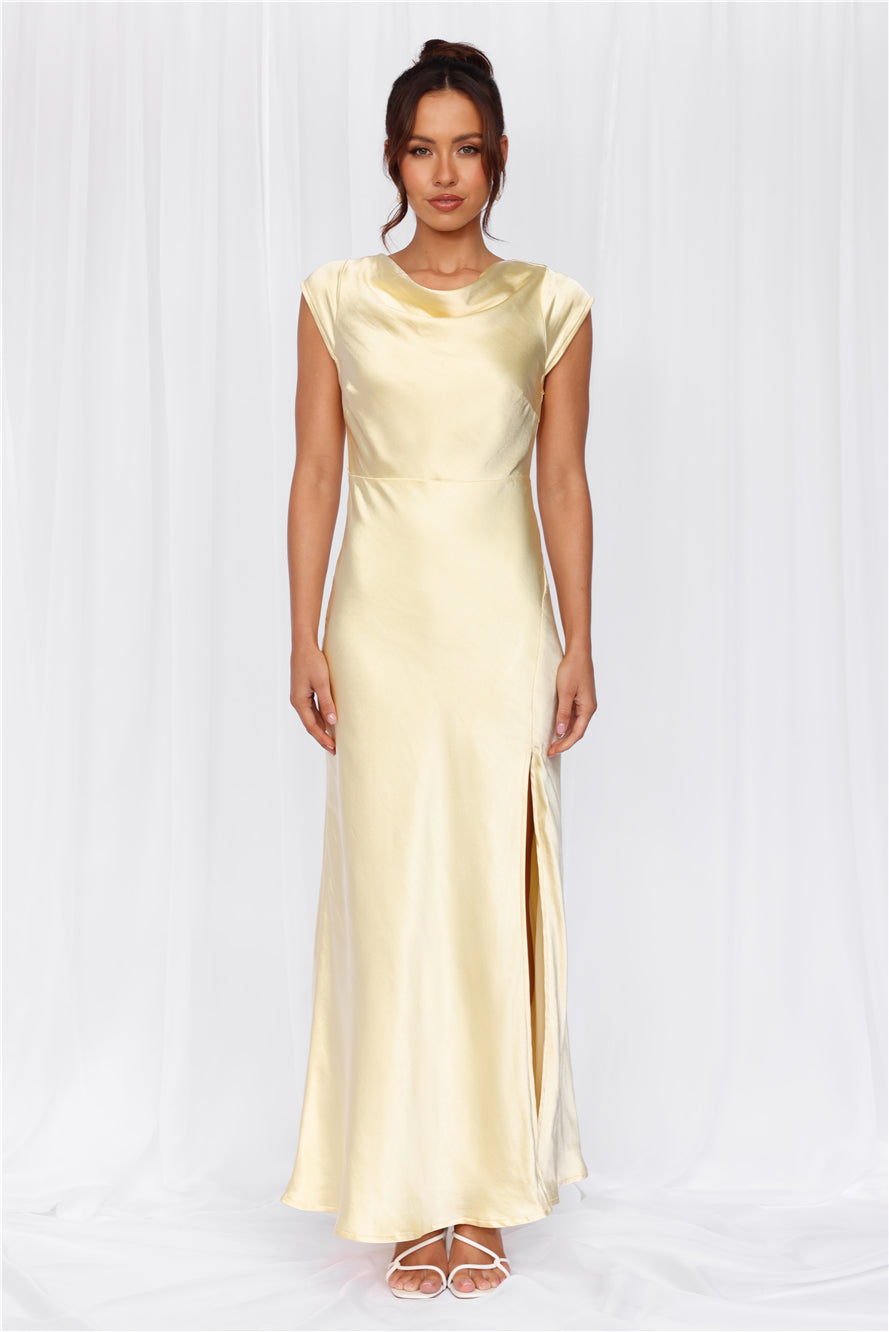 The Valentina Cap Sleeve Satin Maxi Dress Yellow