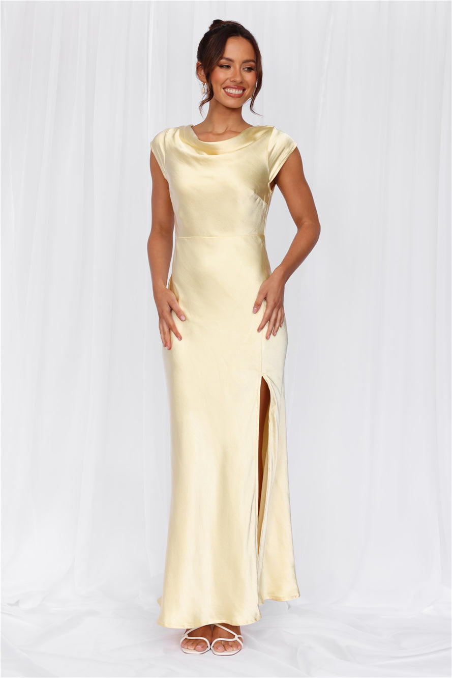 The Valentina Cap Sleeve Satin Maxi Dress Yellow