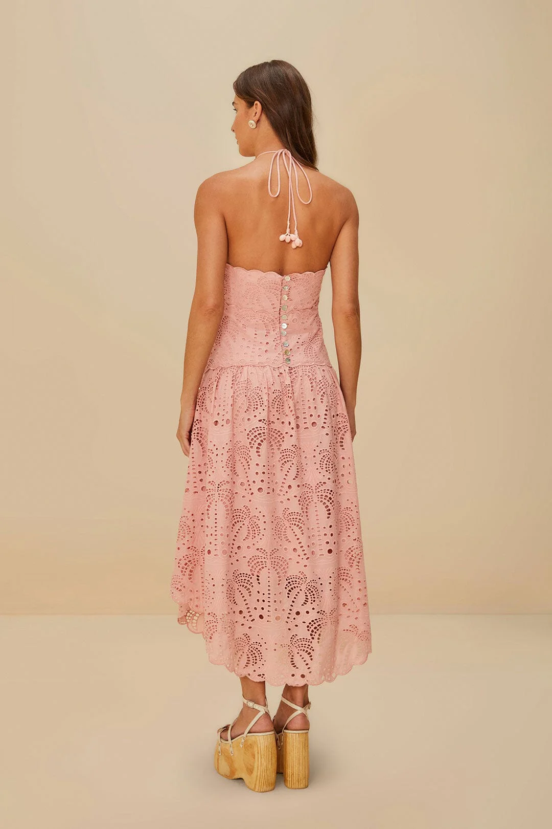 Blush Pink Palm Tree Eyelet Midi Dress