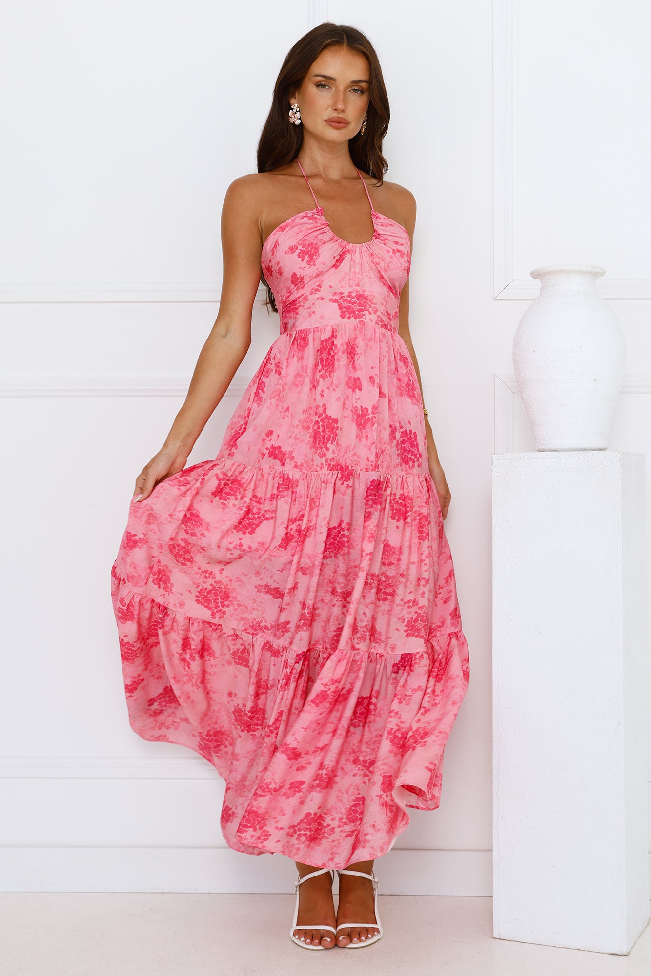 Silken Sunshine Halter Maxi Dress Pink