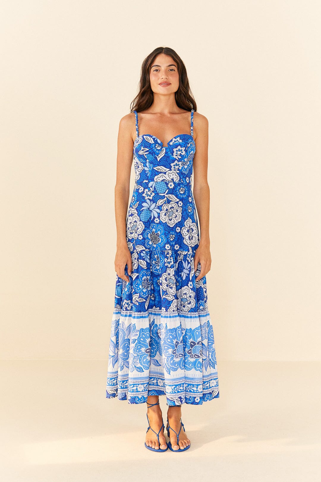 Blue Full Of Flowers Organic Cotton Midi Dress