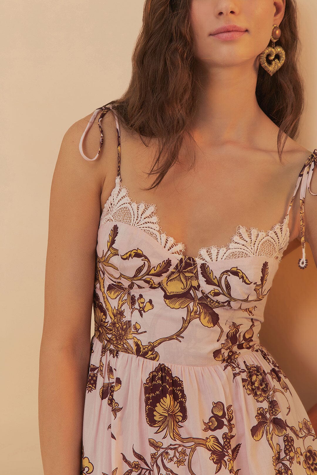 Pink Tropical Landing Lace Midi Dress