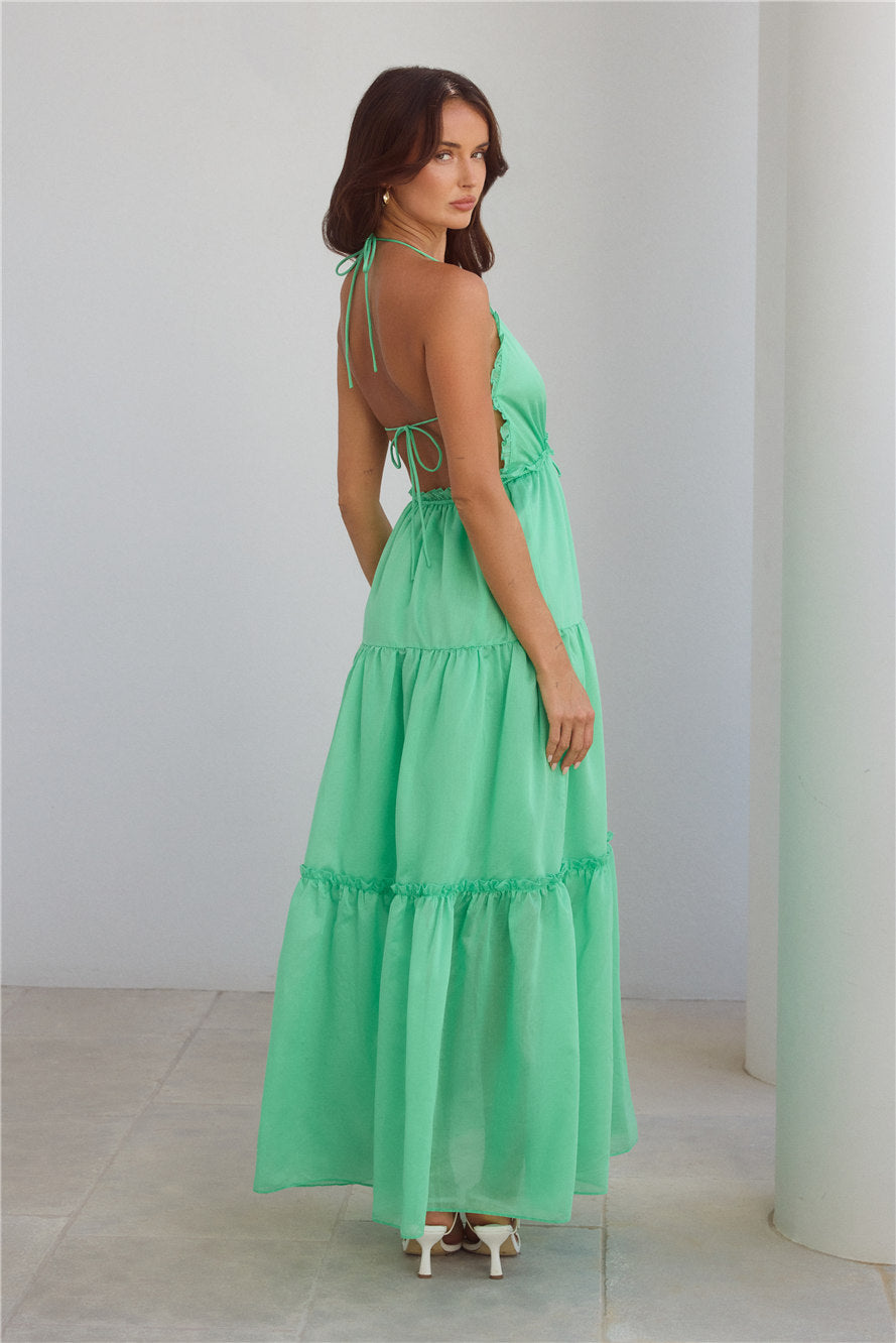 Dance In The Dark Halter Maxi Dress Green