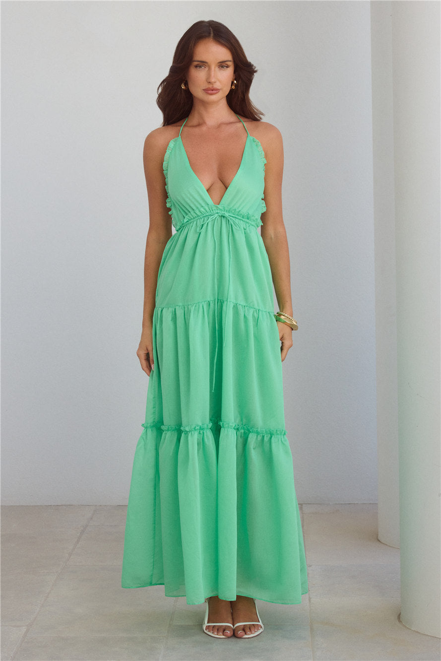 Dance In The Dark Halter Maxi Dress Green