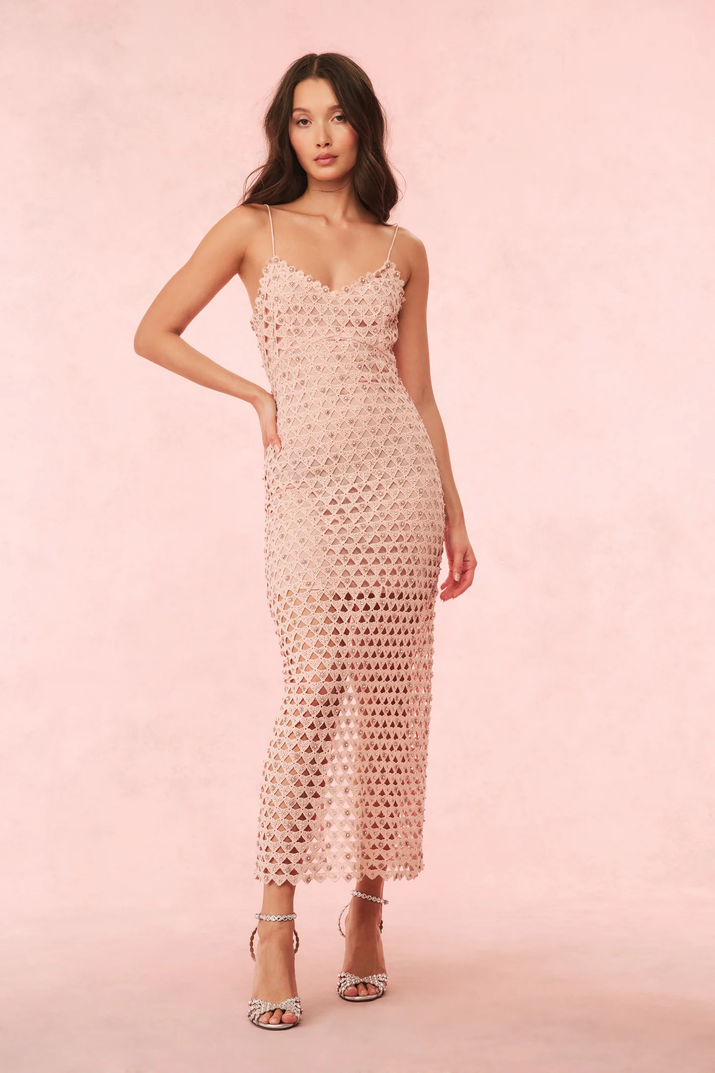 Lunaria Rhinestone Cotton Lace Maxi Dress