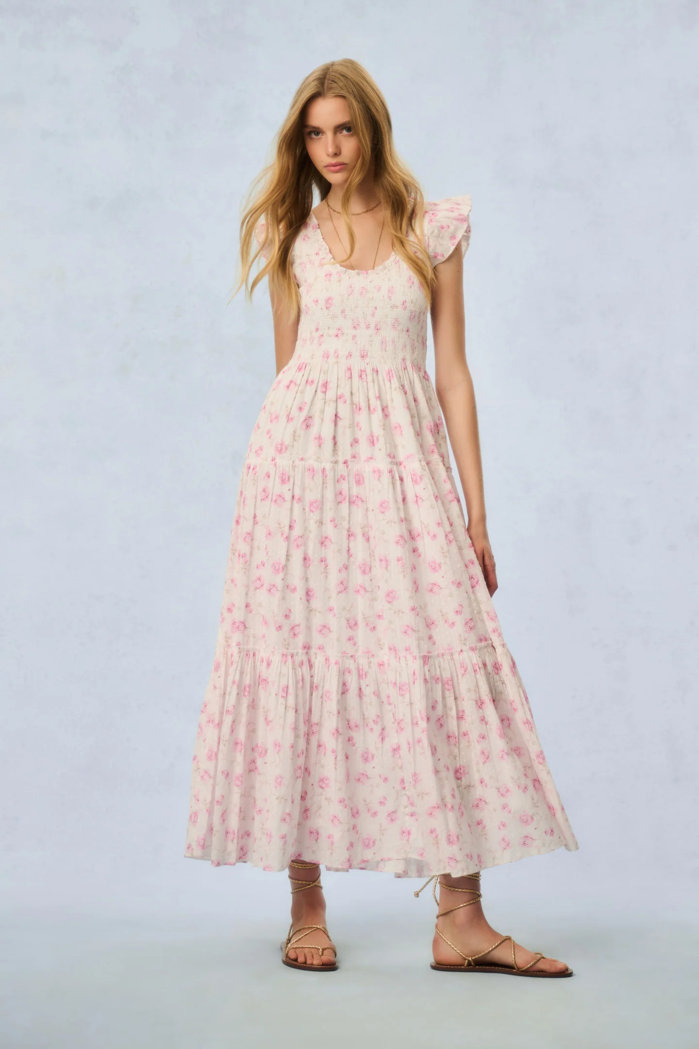 Chessie Fragrance Print Cotton Maxi Dress - STERLING DUSK