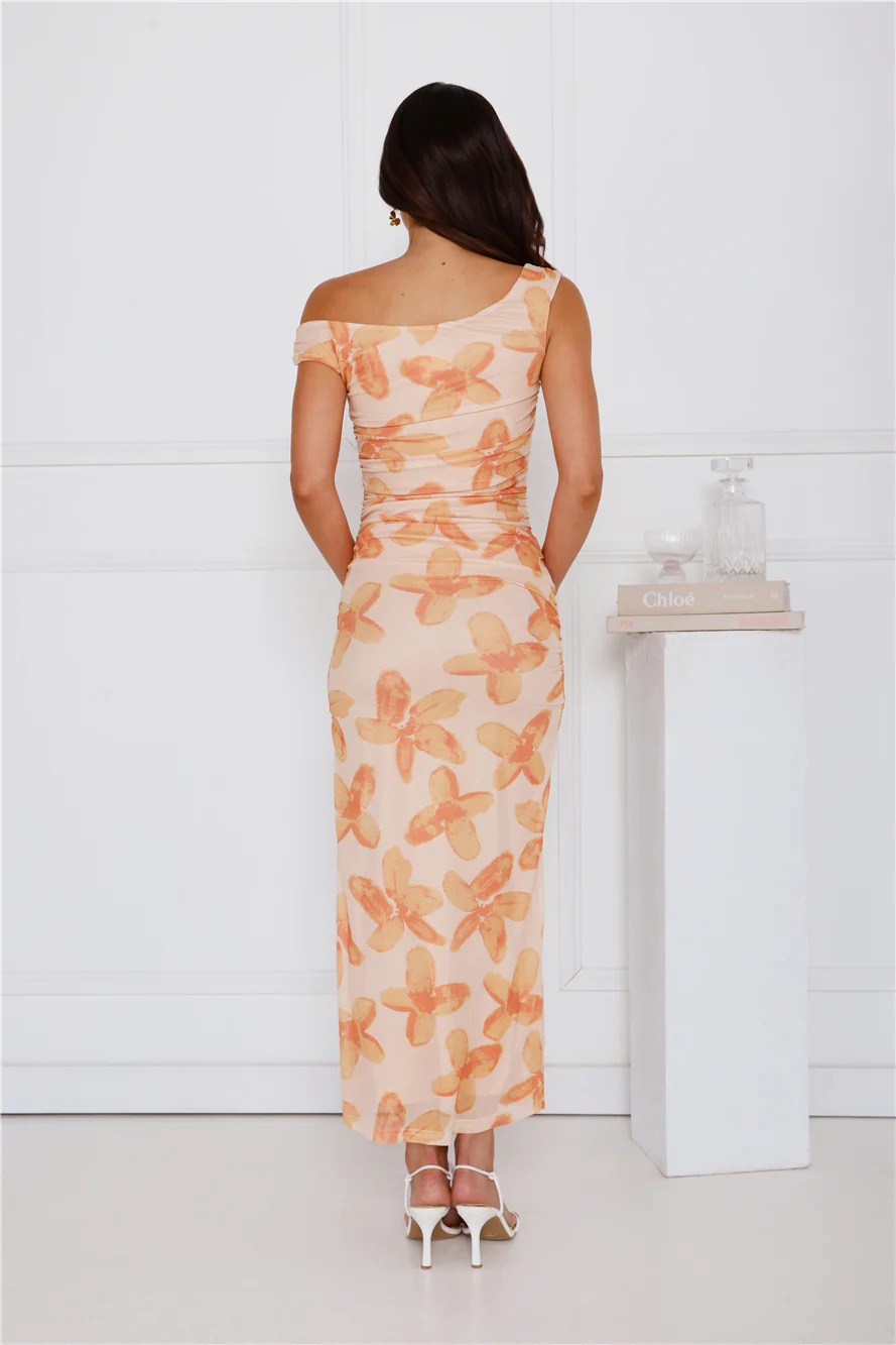 Magic Vibes Off Shoulder Mesh Maxi Dress Orange