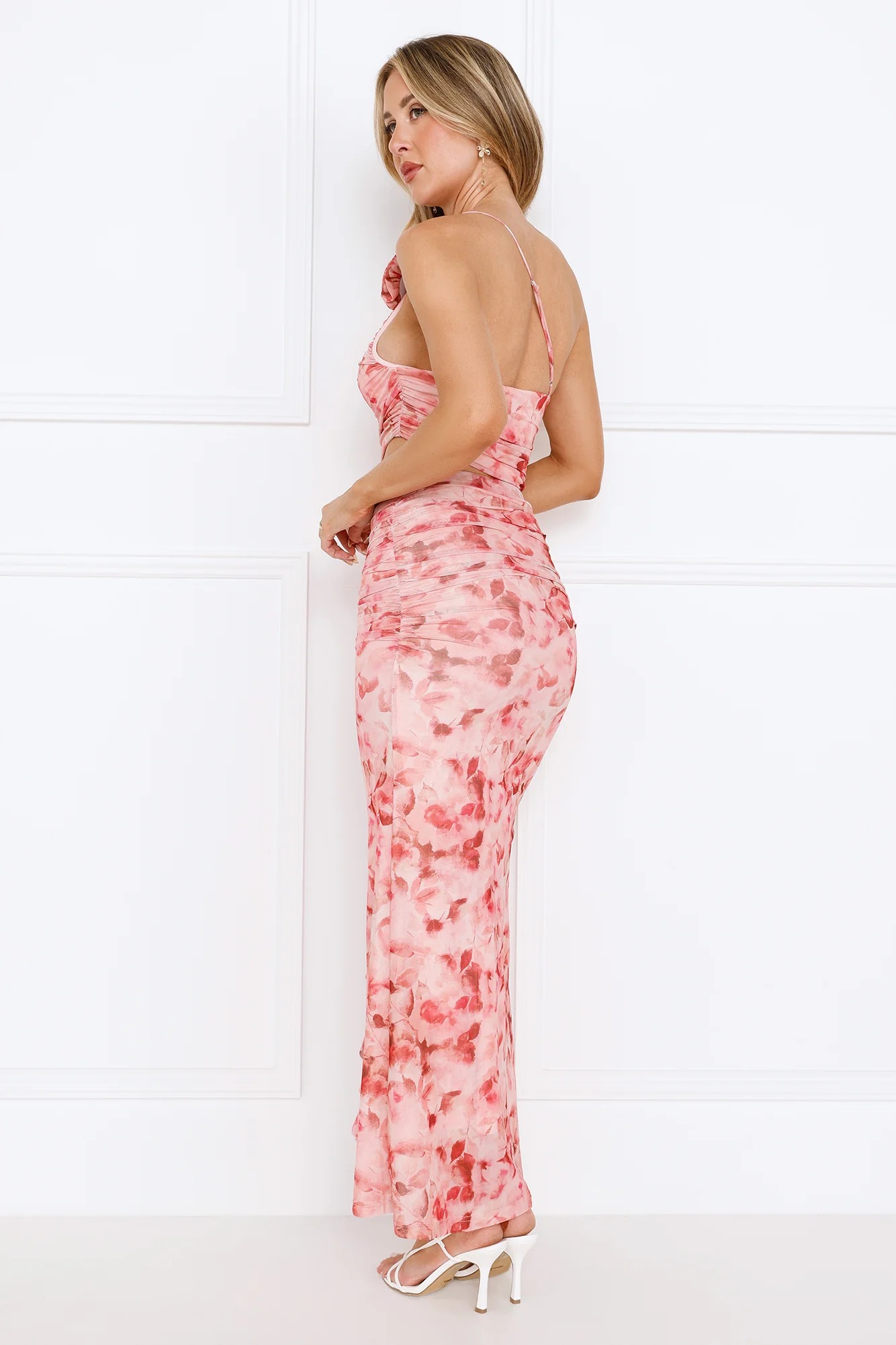 Rebel Rose One Shoulder Mesh Maxi Dress Pink