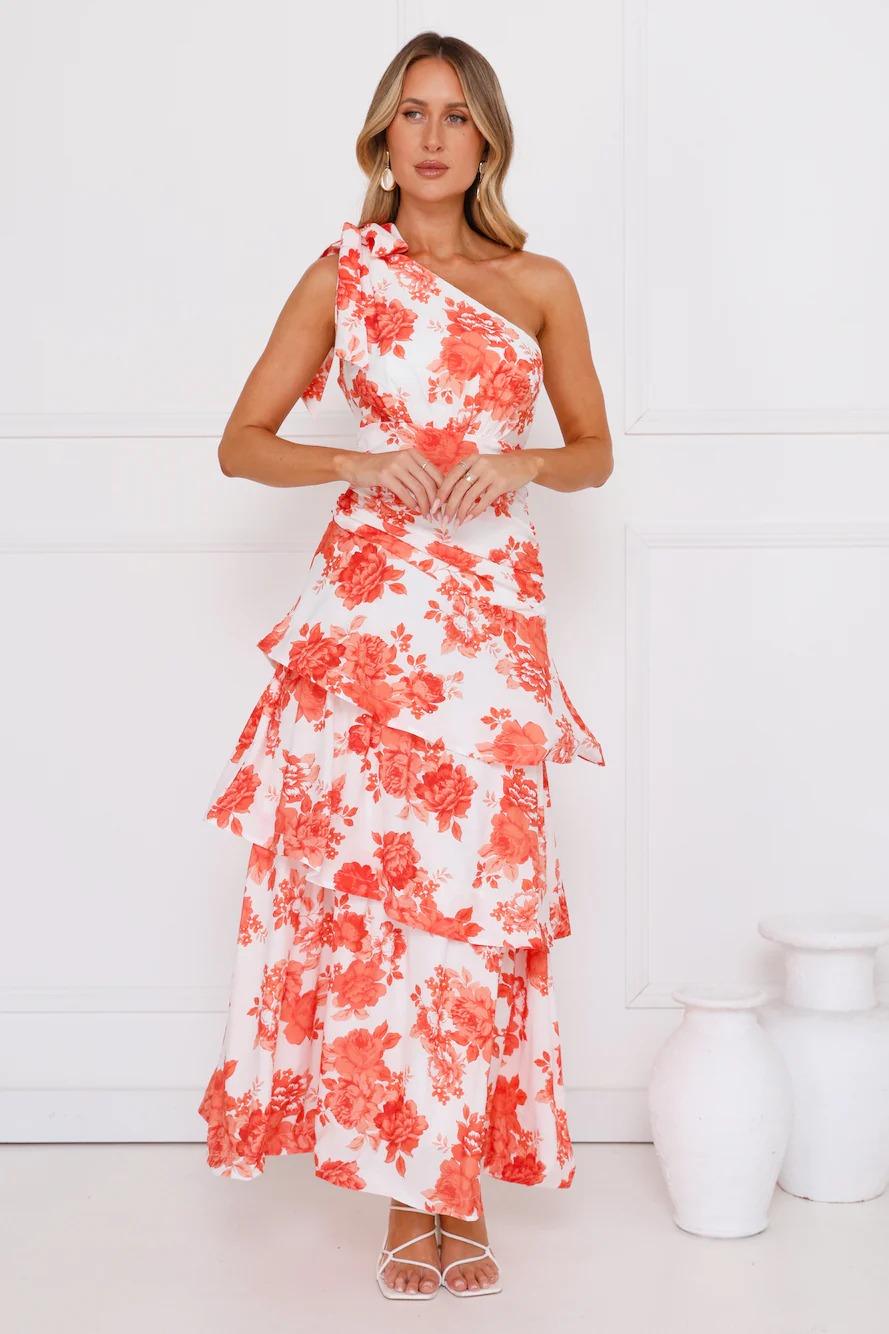 Kehlani One Shoulder Maxi Dress Orange