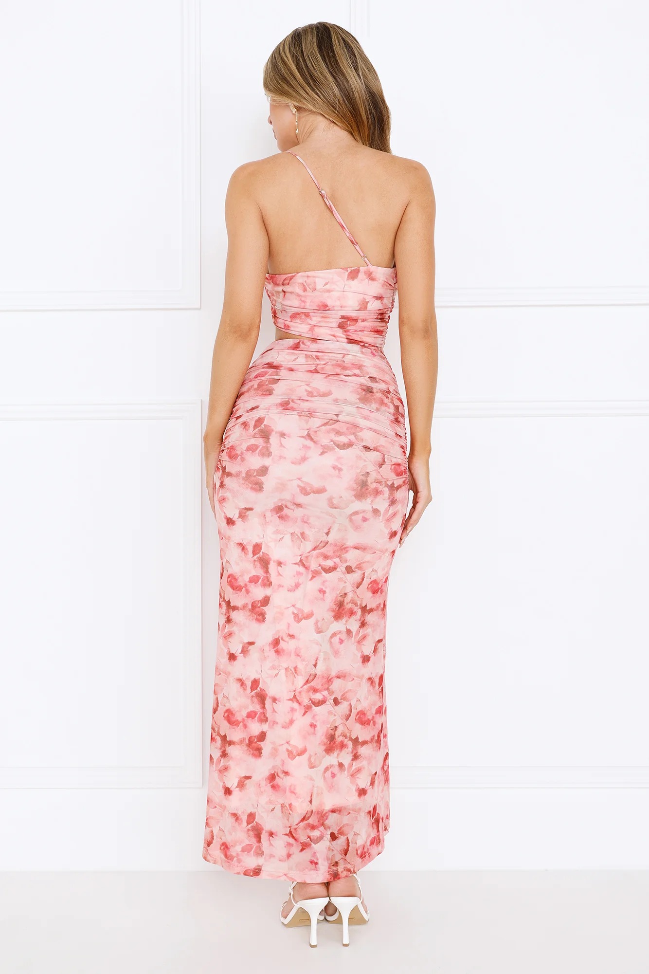 Rebel Rose One Shoulder Mesh Maxi Dress Pink