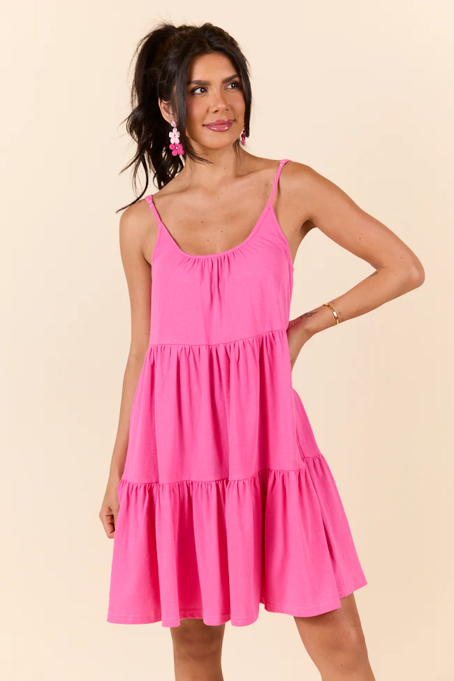 Dockside Drinks Pink Mini Tiered Knit Dress