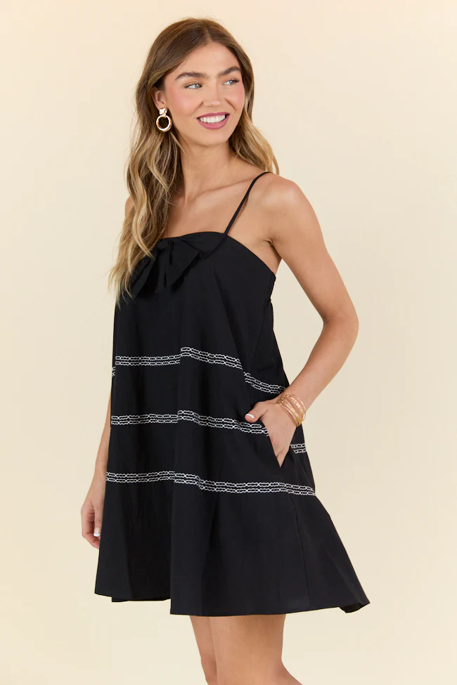 Wonderful Thoughts Black Bow Tie Mini Dress